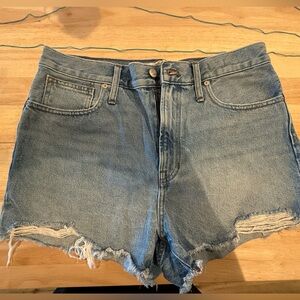 Blue Distressed Jean Shorts with Frayed Hem